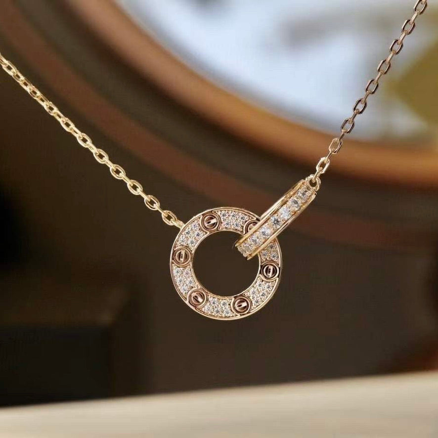 [Angela Jewellery]LOVE 7.6MM NECKLACE ROSE GOLD AND SILVER  FULL DIAMOND