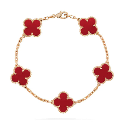 [Angela Jewellery]CLOVER 5 MOTIFS RED AGATE  BRACELET