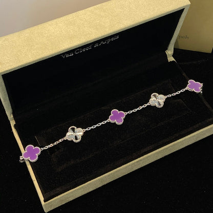 [Angela Jewellery]CLOVER  5 MOTIFS  PURPLE VIOLET BRACELET SILVER