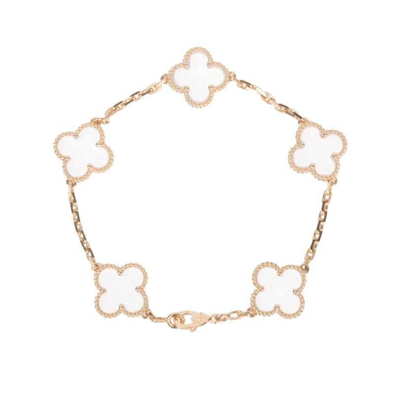 [Angela Jewellery]CLOVER 5 MOTIF ROCK CRYSTAL PINK GOLD BRACELET