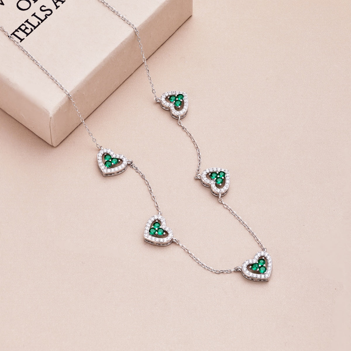 Angela Jewelry]Sparkling Five Heart Necklace