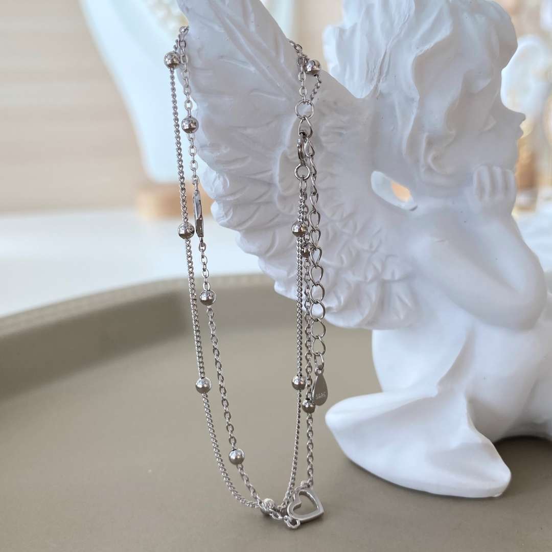 Angela Jewelry]Dainty Double Layer Love Heart Bracelet
