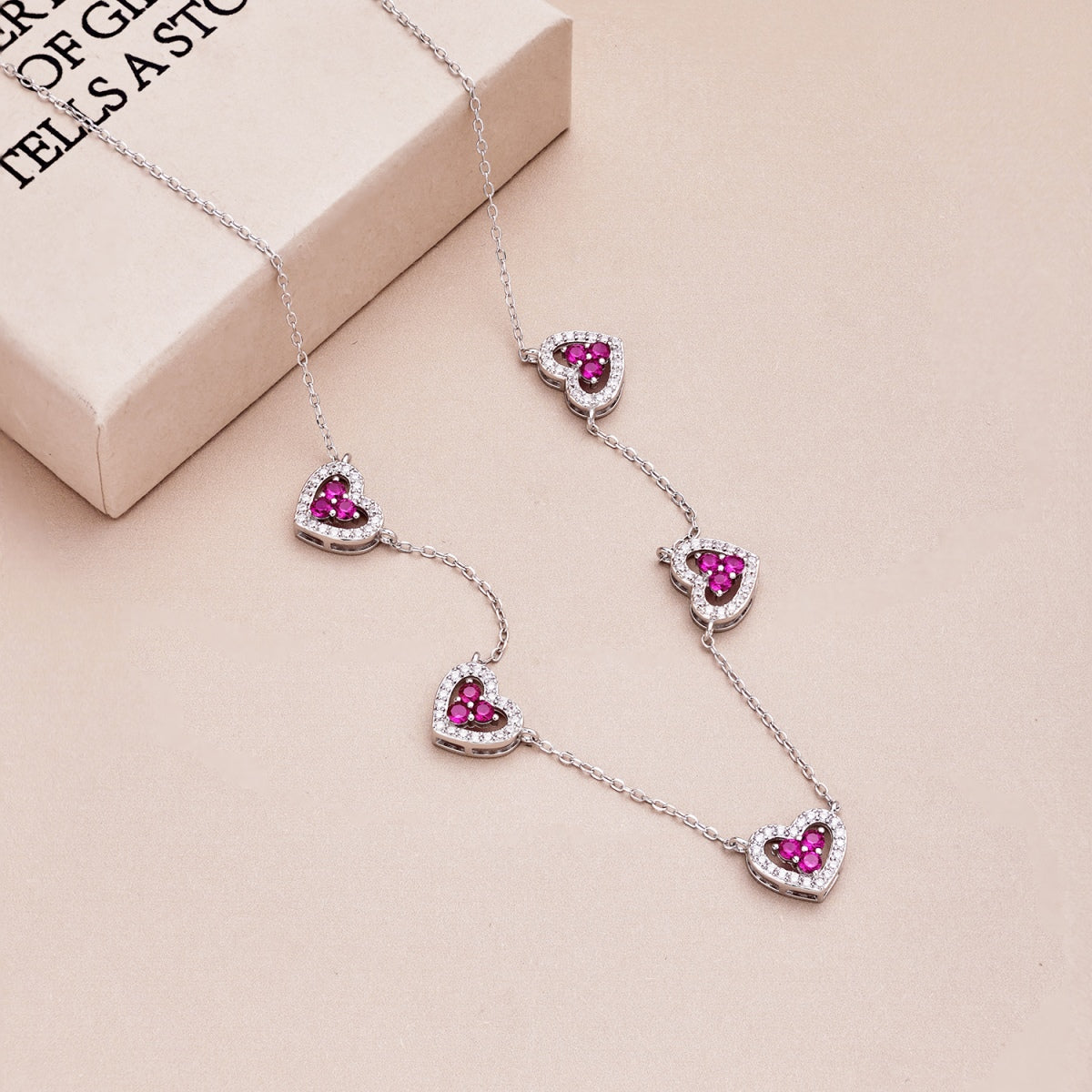 Angela Jewelry]Sparkling Five Heart Necklace