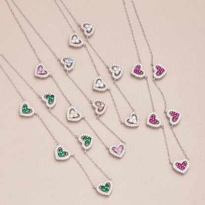 Angela Jewelry]Sparkling Five Heart Necklace