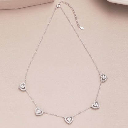 Angela Jewelry]Sparkling Five Heart Necklace