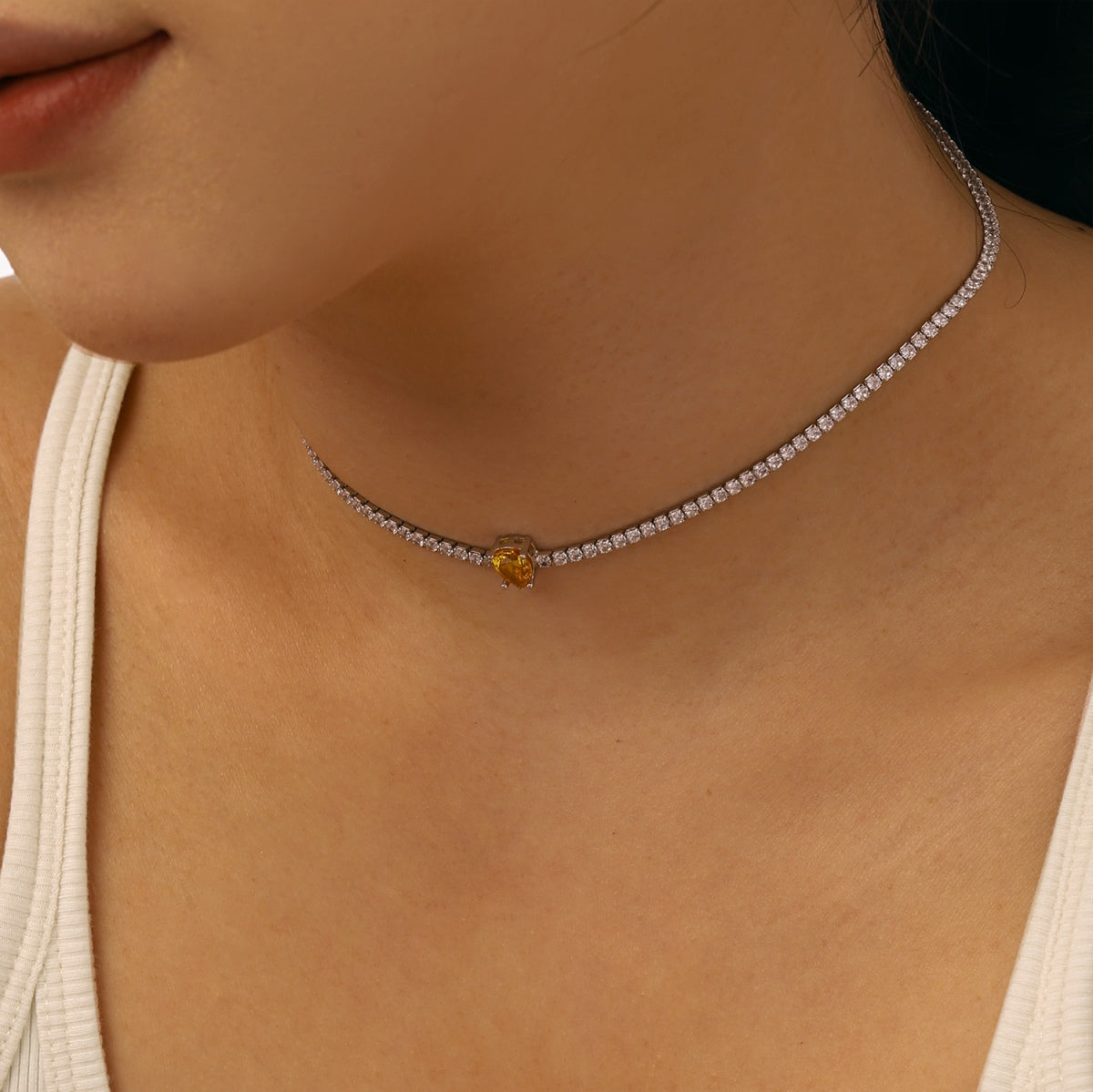 Angela Jewelry]1.0 carat Unique Pear Cut Tennis Necklace