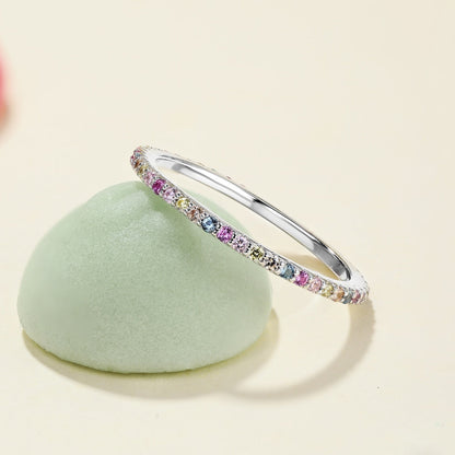 Angela Jewelry]Ornate Colorful Round Cut Tennis Ring