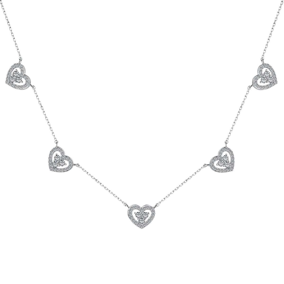 Angela Jewelry]Sparkling Five Heart Necklace