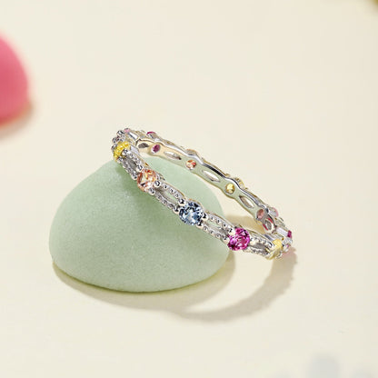 Angela Jewelry]Sparkling Colorful Round Cut Tennis Ring