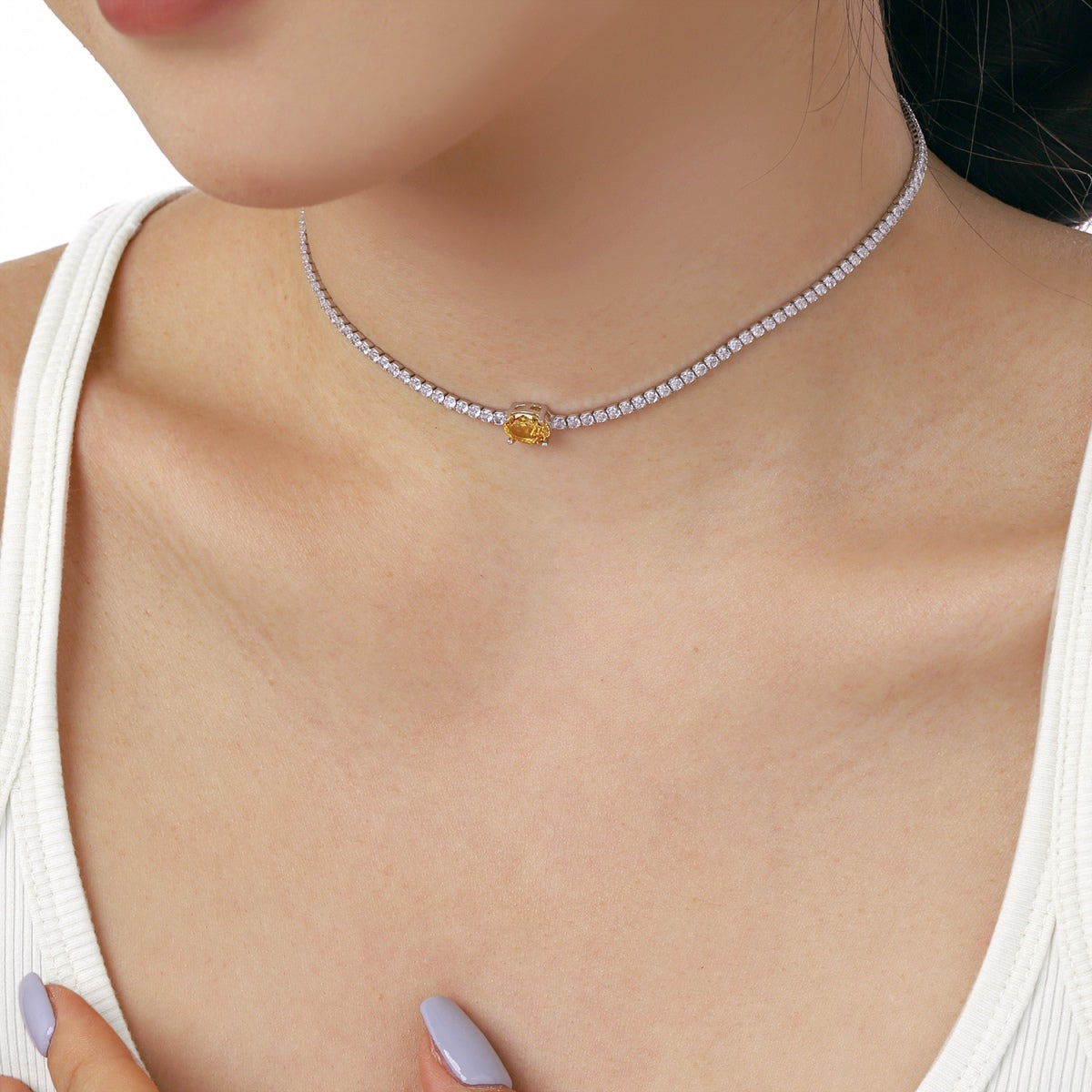 Angela Jewelry]1.0 Carat Shining Oval Cut Necklace