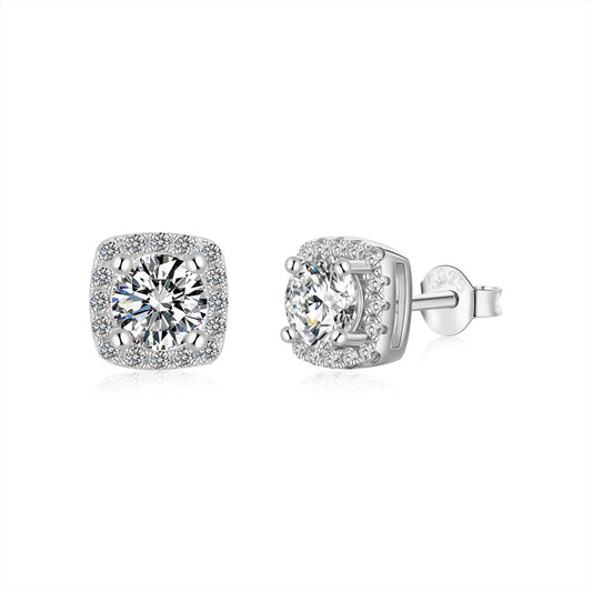 Angela Jewelry]Classic Round Center Stone Stud Earrings