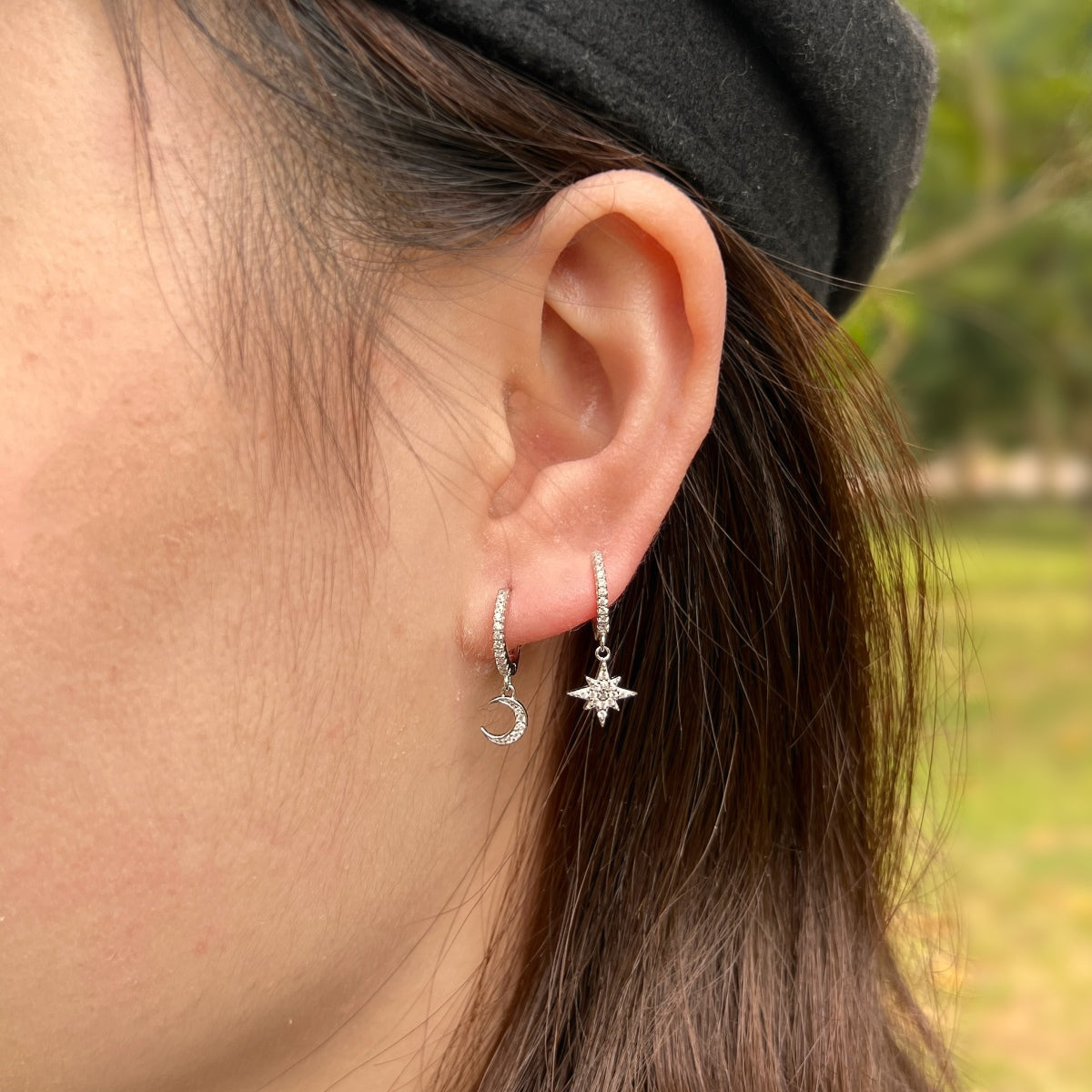 Angela Jewelry]Star and Moon Asymmetric Earrings
