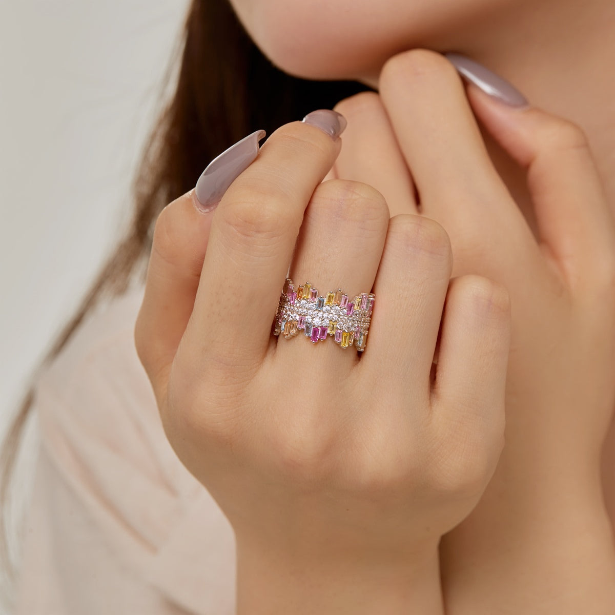 Angela Jewelry]Luxurious Colorful Radiant Cut Daily Ring