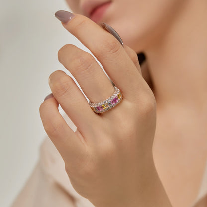 Angela Jewelry]Dainty Colorful Radiant Cut Daily Ring
