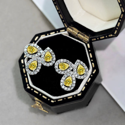 Angela Jewelry]Ornate Flower Shape Pear Cut Lover Earrings