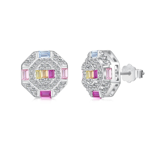 Angela Jewelry]Ornate Colorful Octagon Shape Daily Earrings