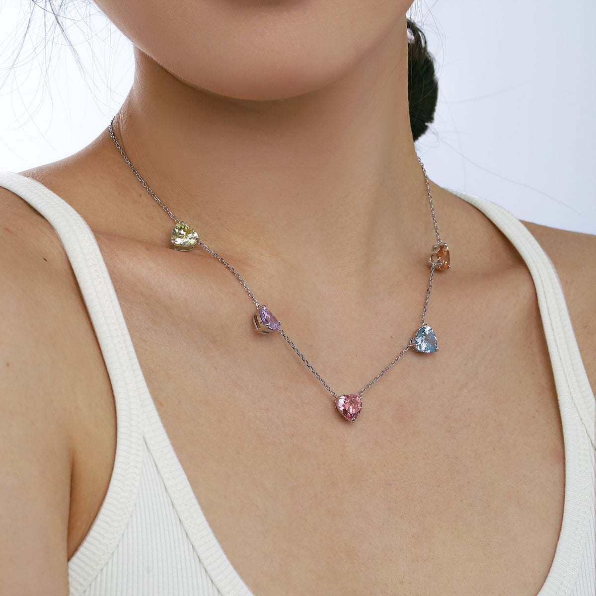 Angela Jewelry]Sparkling Colorful Heart Cut Necklace