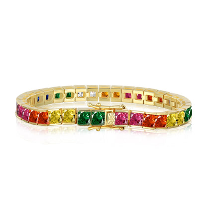 Angela Jewelry]Radiant Colorful Princess Cut Tennis Bracelet