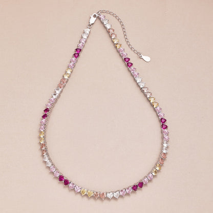 Angela Jewelry]Sparkling Colorful Full Heart Tennis Necklace