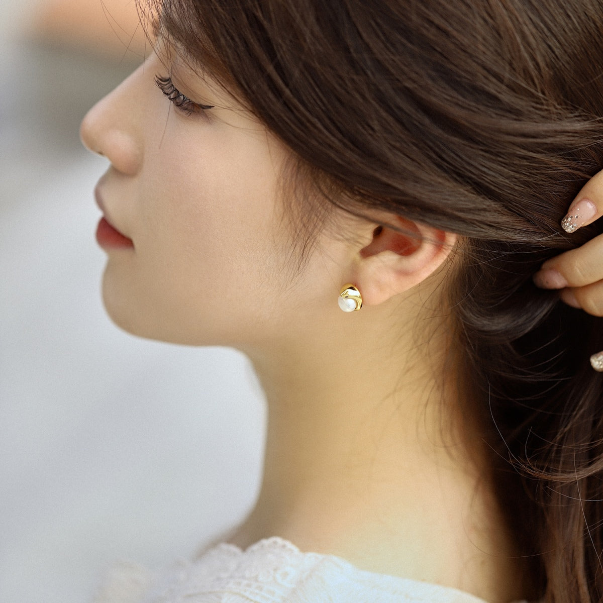 Angela Jewelry]Dainty Bread Pearl Earrings