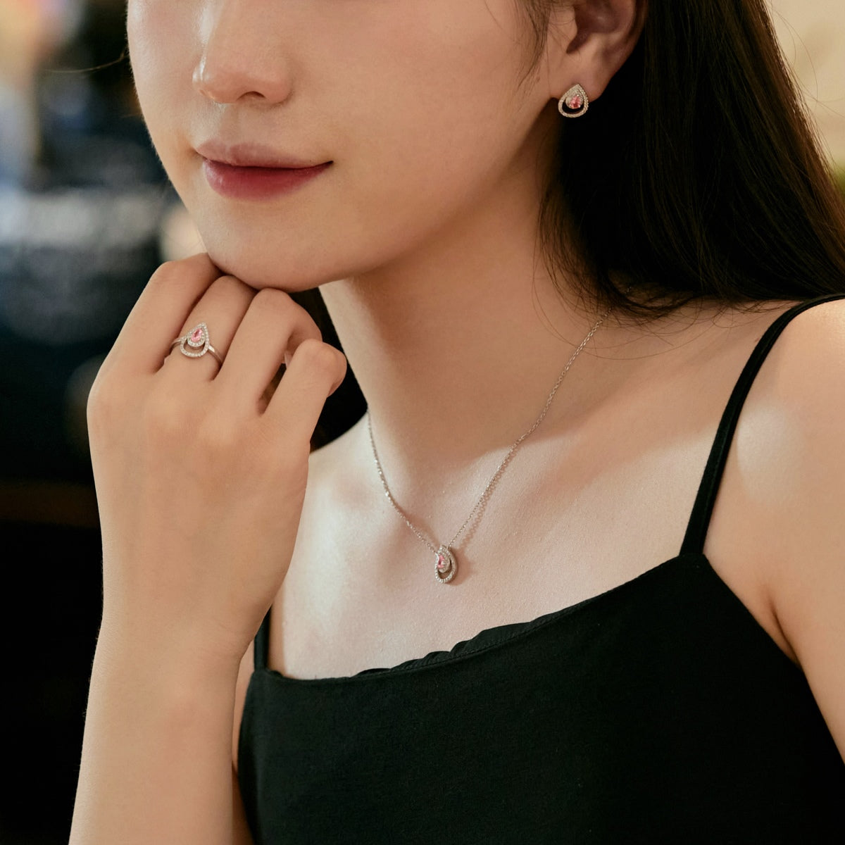 Angela Jewelry]Sparkling Pear Cut Necklace