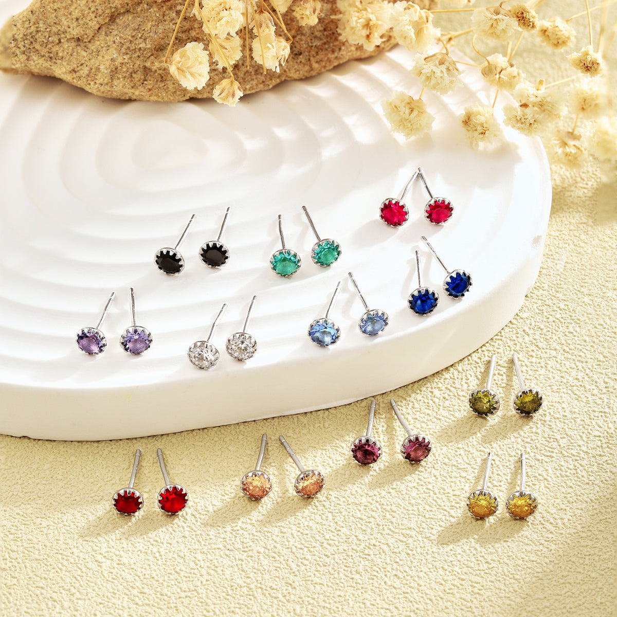 Angela Jewelry]Sparkling Colorful Round Shape Earrings