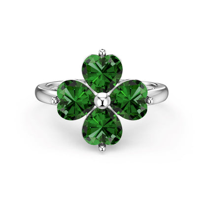 Angela Jewelry]Heart-shaped Four-Leaf Clover Ball Ring