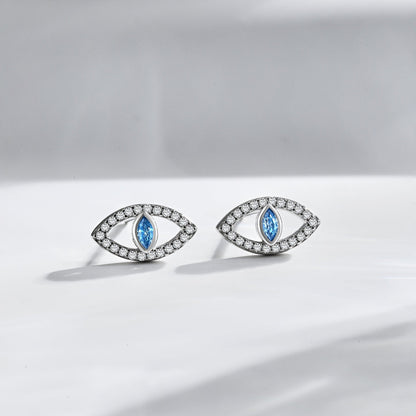Angela Jewelry]Blue Devil Eyes Hollow Stud Earrings