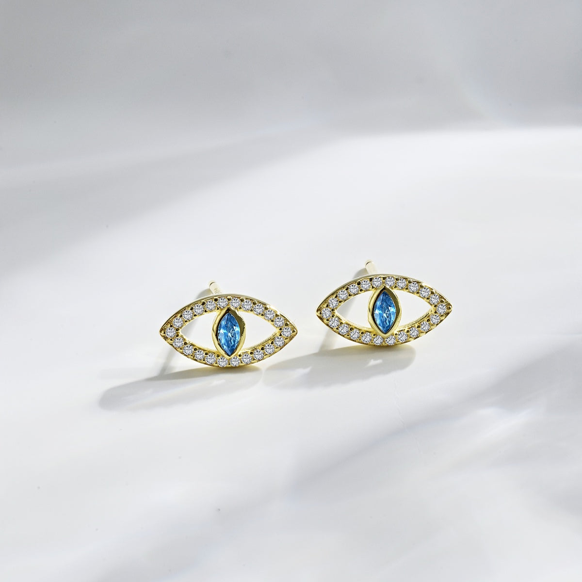 Angela Jewelry]Blue Devil Eyes Hollow Stud Earrings