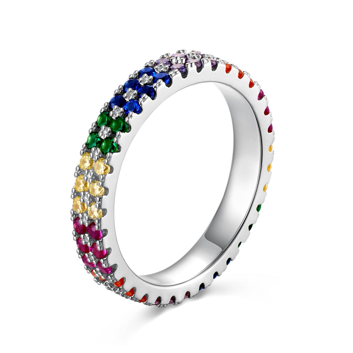 Angela Jewelry]Unique Colorful Round Cut Tennis Ring