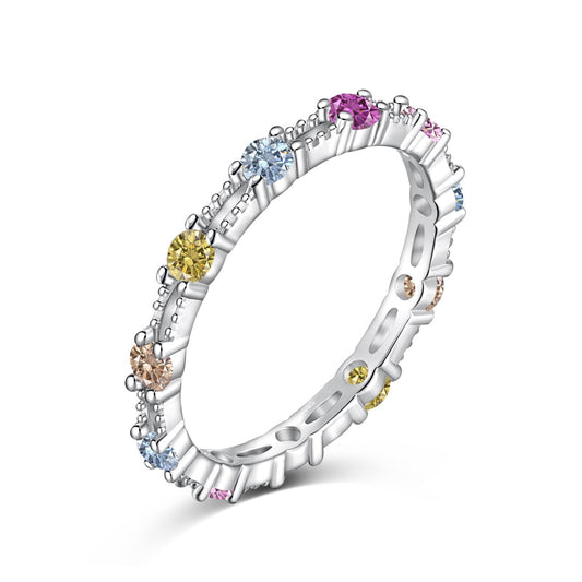 Angela Jewelry]Sparkling Colorful Round Cut Tennis Ring