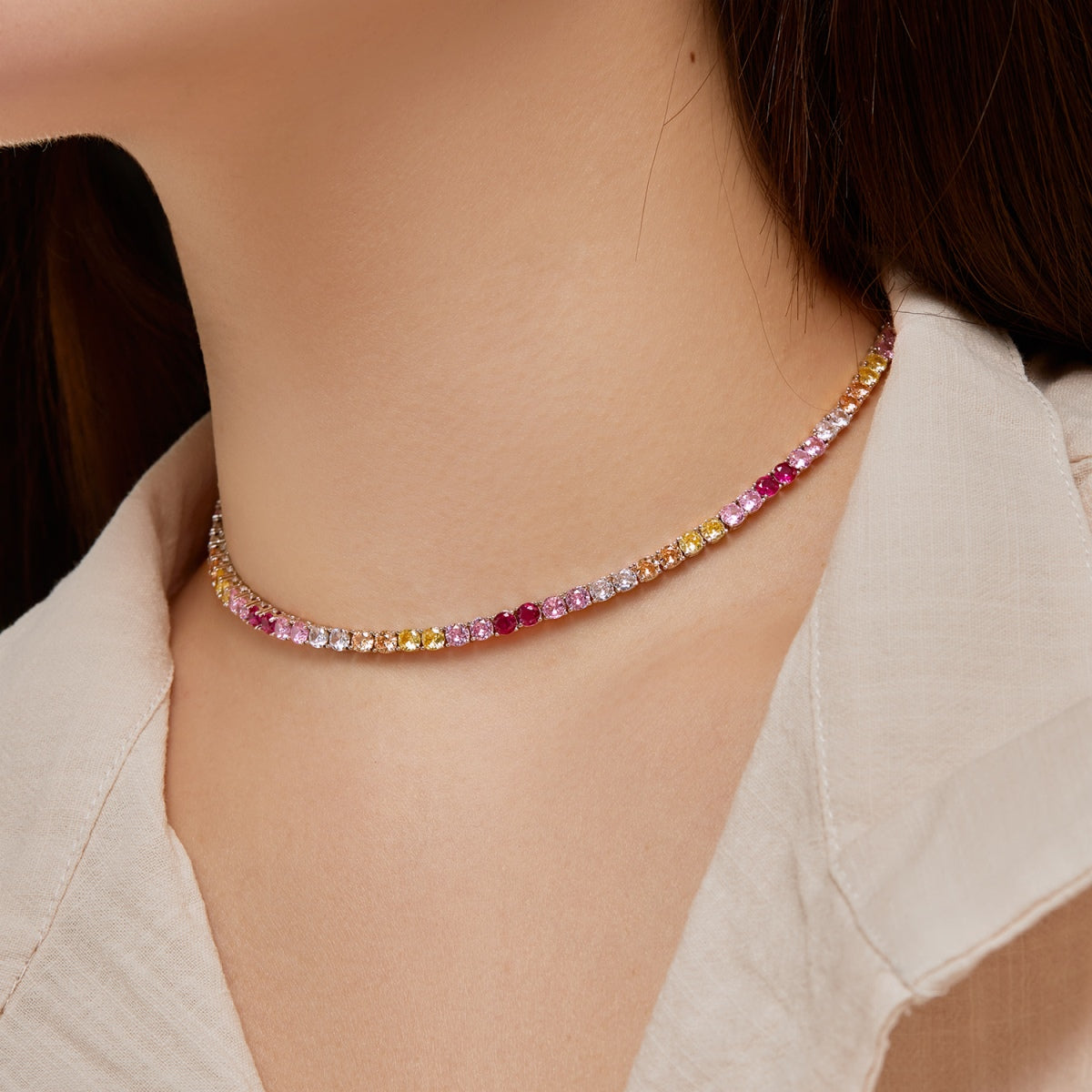 Angela Jewelry]Delicate Colorful Tennis Necklace