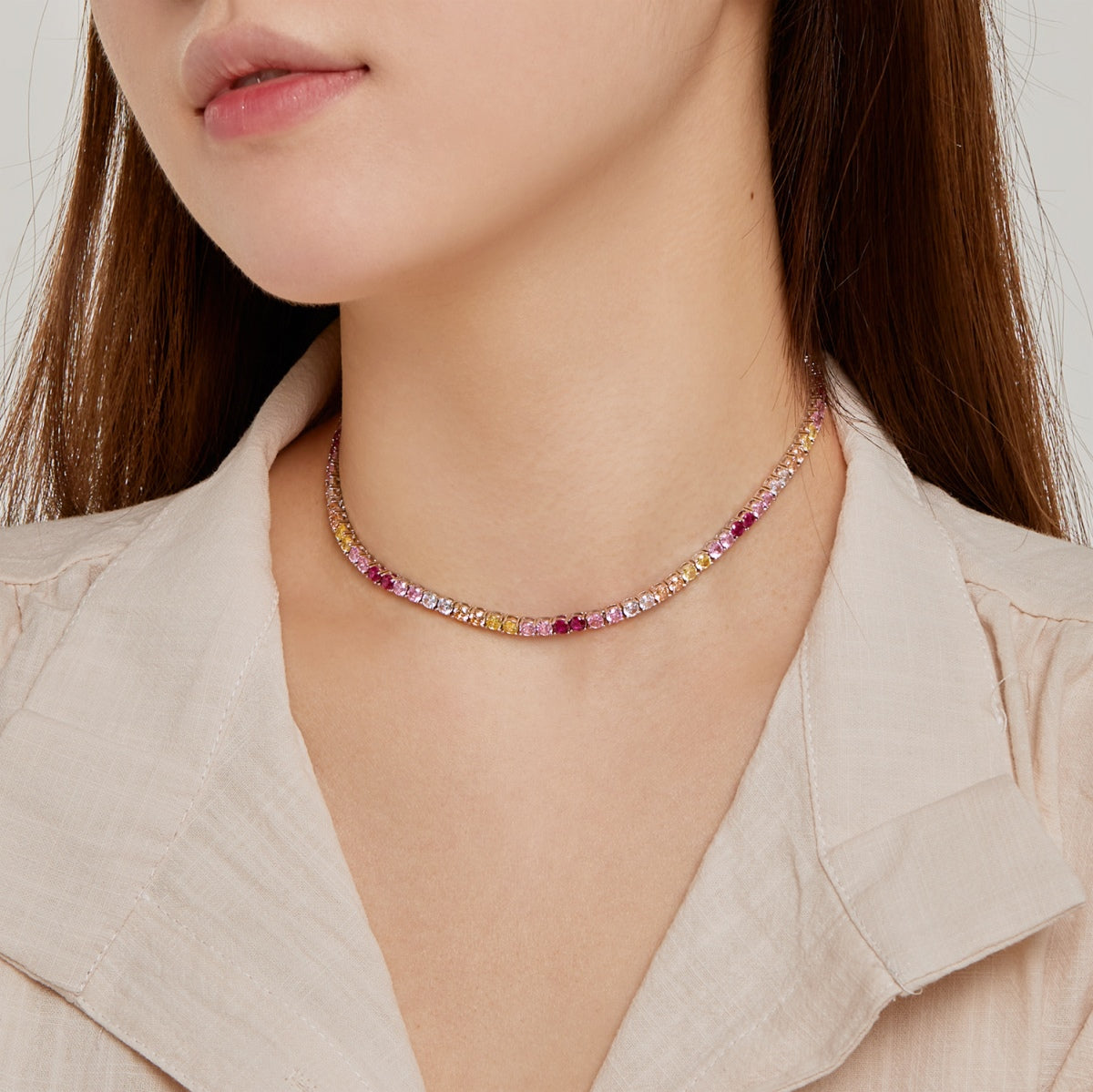 Angela Jewelry]Delicate Colorful Tennis Necklace