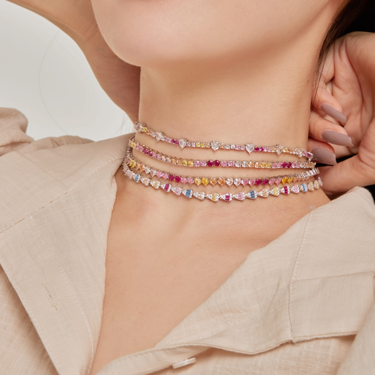 Angela Jewelry]Delicate Colorful Tennis Necklace