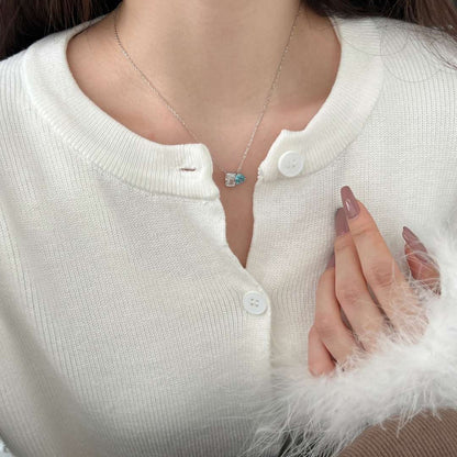 Angela Jewelry]Dazzling Square & Heart Shape Necklace