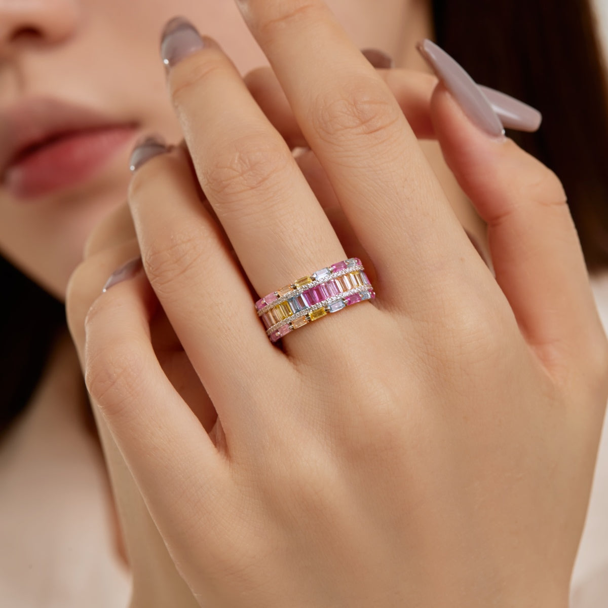 Angela Jewelry]Dazzling Colorful Radiant Cut Party Ring