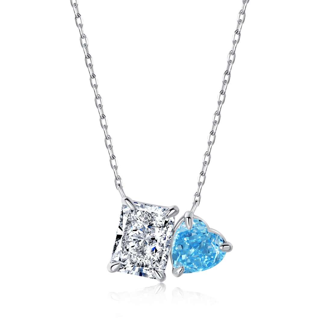 Angela Jewelry]Dazzling Square & Heart Shape Necklace