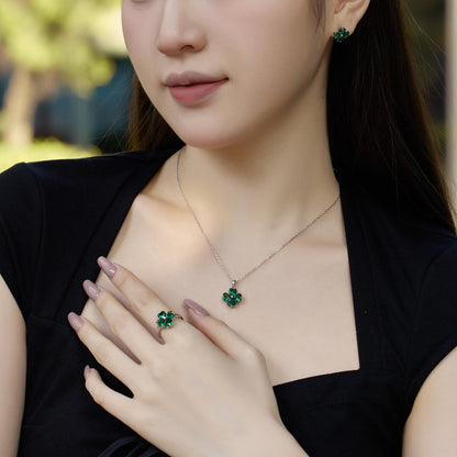 Angela Jewelry]Heart-Shaped Four-Leaf Clover Bead Necklace