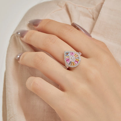 Angela Jewelry]Elegant Colorful Water Drop Shape Banquet Ring