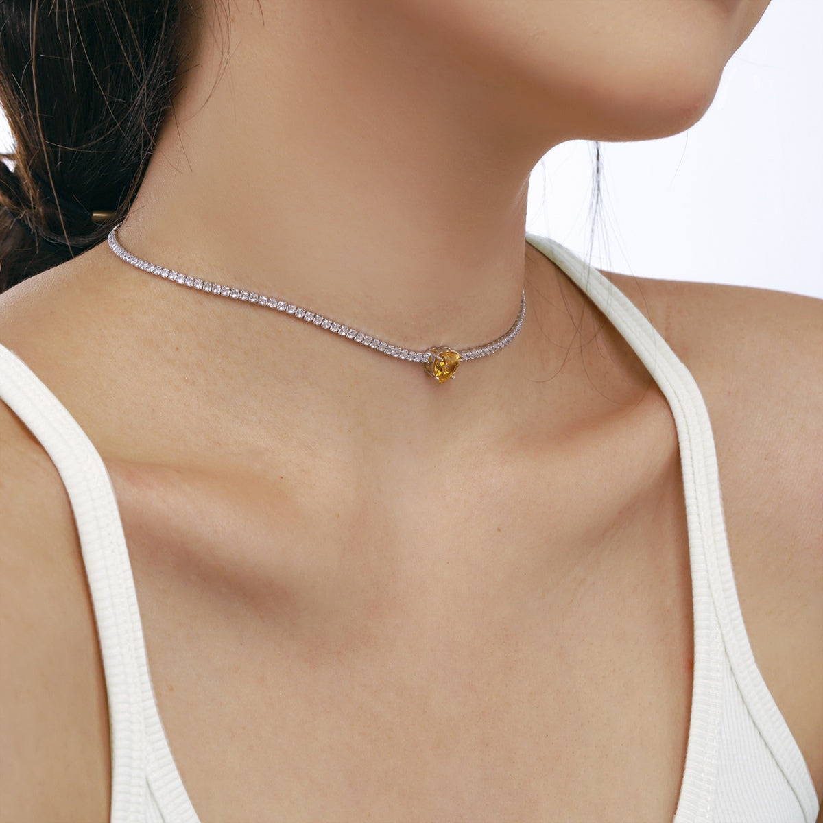 Angela Jewelry]2.0 Carat Sparkling Tennis Heart Cut Necklace