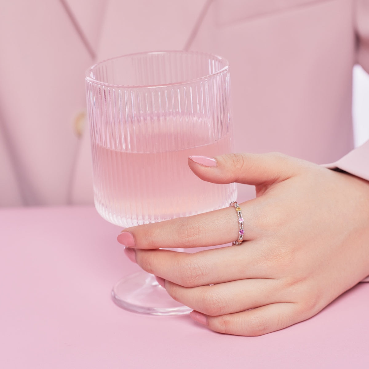 Angela Jewelry]Sparkling Colorful Round Cut Tennis Ring