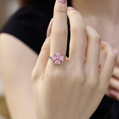 Angela Jewelry]Heart-shaped Four-Leaf Clover Ball Ring
