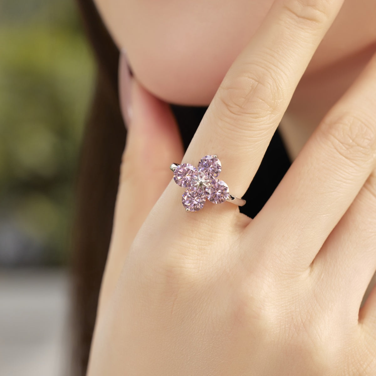 Angela Jewelry]Four-Leaf Clover Eight-Pointed Star Ring