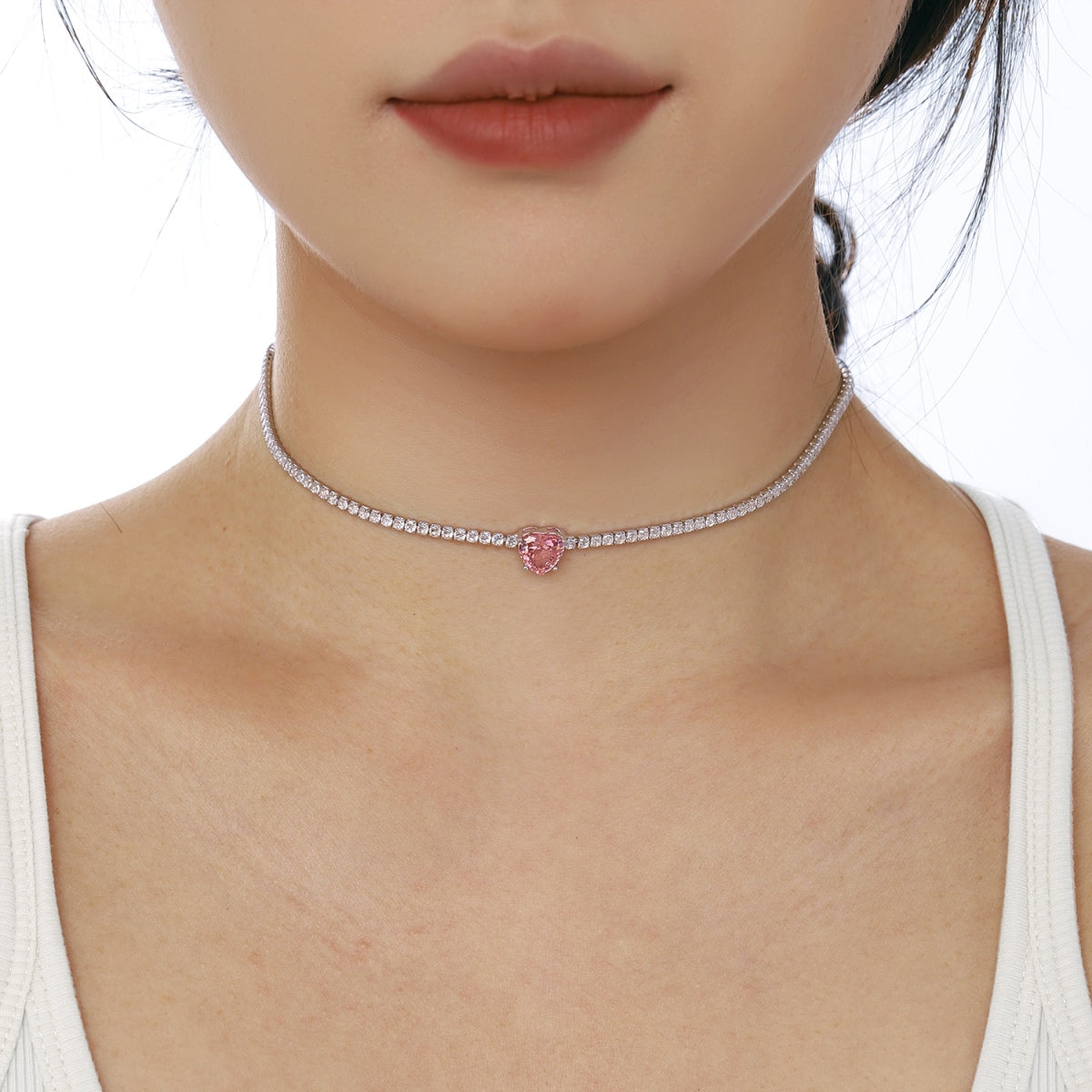Angela Jewelry]2.0 Carat Sparkling Tennis Heart Cut Necklace