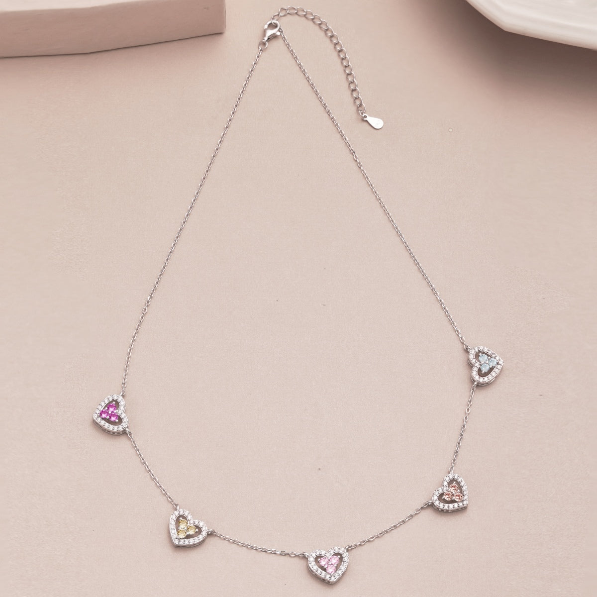 Angela Jewelry]Sparkling Five Heart Necklace