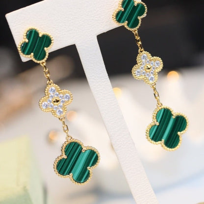 [Angela Jewellery]CLOVER EARRINGS GOLD MALACHITE DIAMOND 3 MOTIF