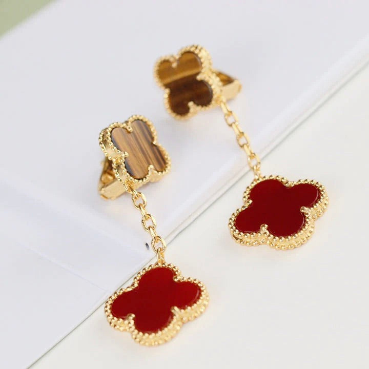 [Angela Jewellery]CLOVER  2 MOTIF  TIGER EYE CARNELIAN EARRINGS