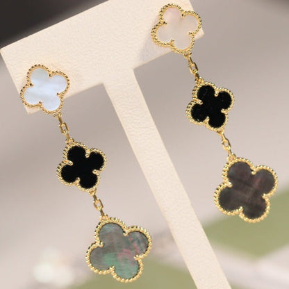 [Angela Jewellery]CLOVER EARRINGS GOLD ONYX MOP 3 MOTIF