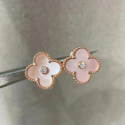 [Angela Jewellery]CLOVER MEDIUM 1 MOTIFS  PINK MOP DIAMOND EARRINGS