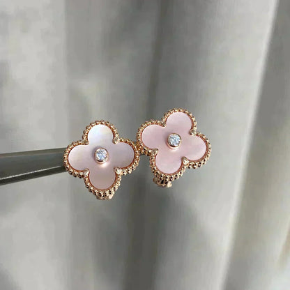 [Angela Jewellery]CLOVER MEDIUM 1 MOTIFS  PINK MOP DIAMOND EARRINGS